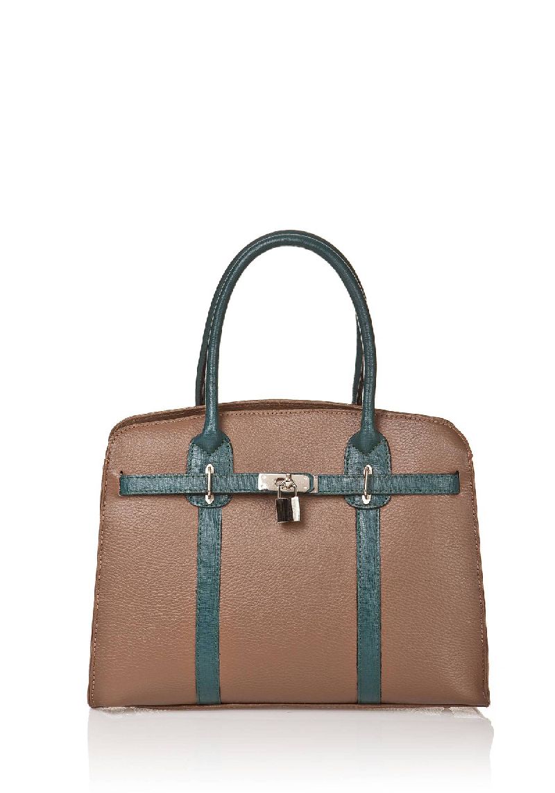 Structured handbag with fabric and leather details